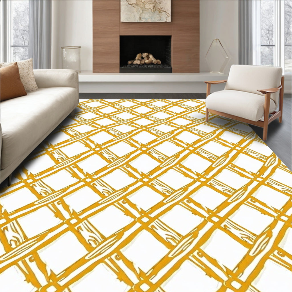 Golden Woven Crosshatch Diamond Rug