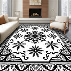 Ornate Black White Starburst Medallion Rug