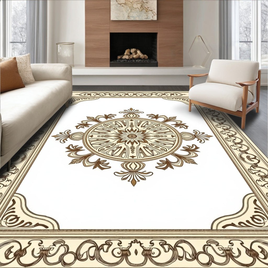 Antique Brown Medallion Ornate Border Rug