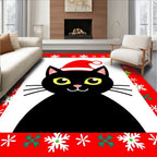 Black Cat Festive Snowflake Christmas Border Rug