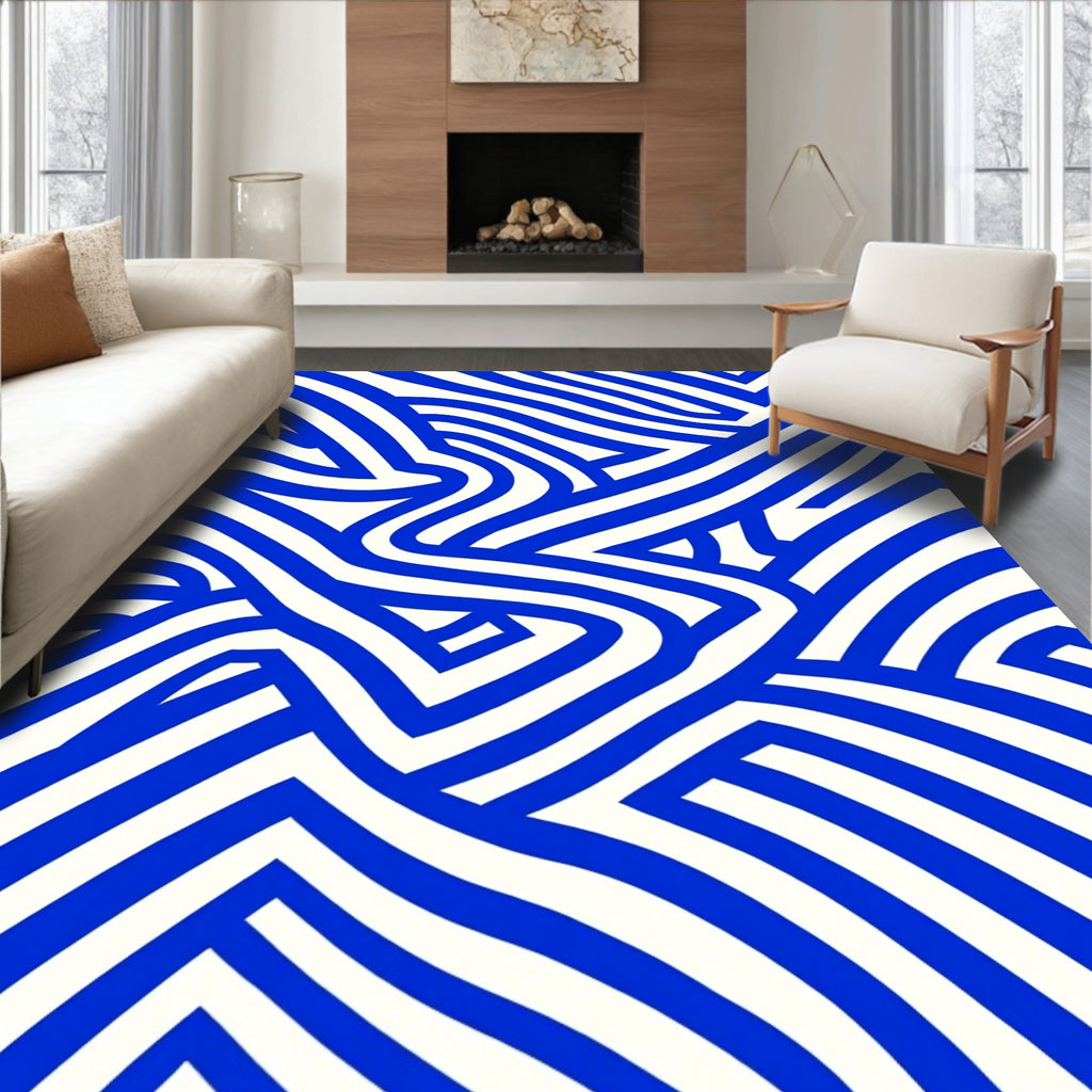 Royal Blue Abstract Intertwined Lines Rug