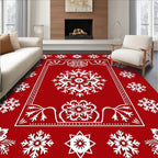 White Snowflake Red Border Rug