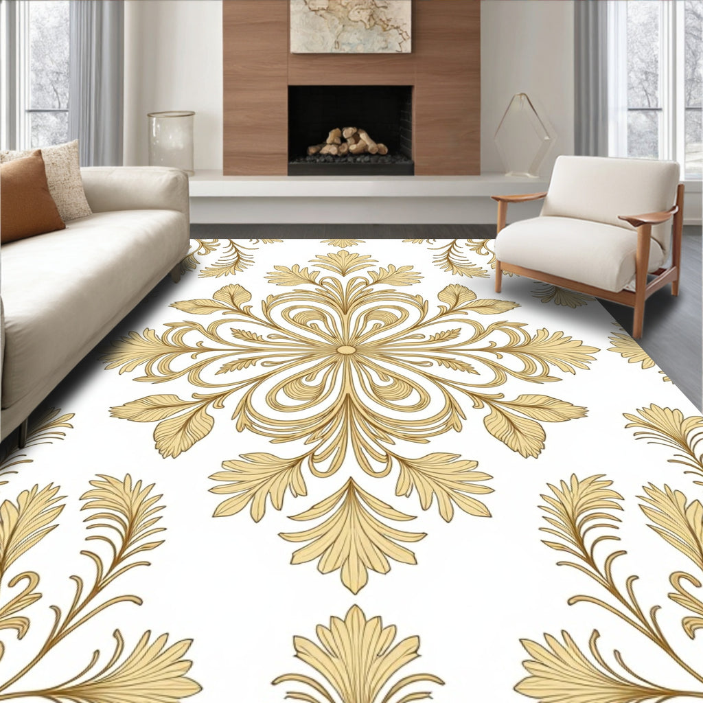 Golden Rococo Floral Medallion Rug