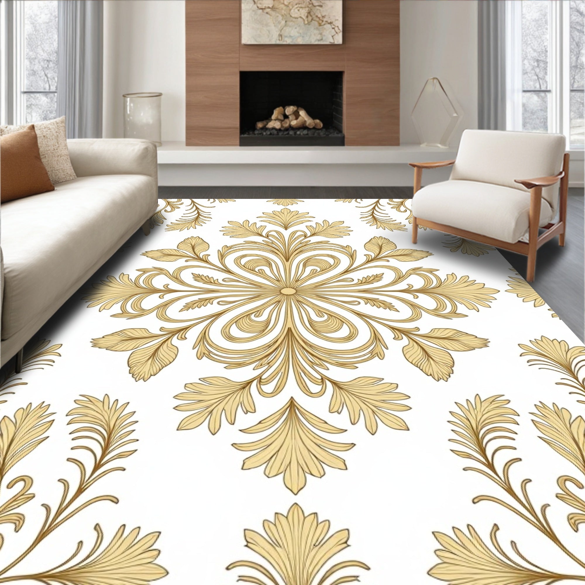 Golden Rococo Floral Medallion Rug