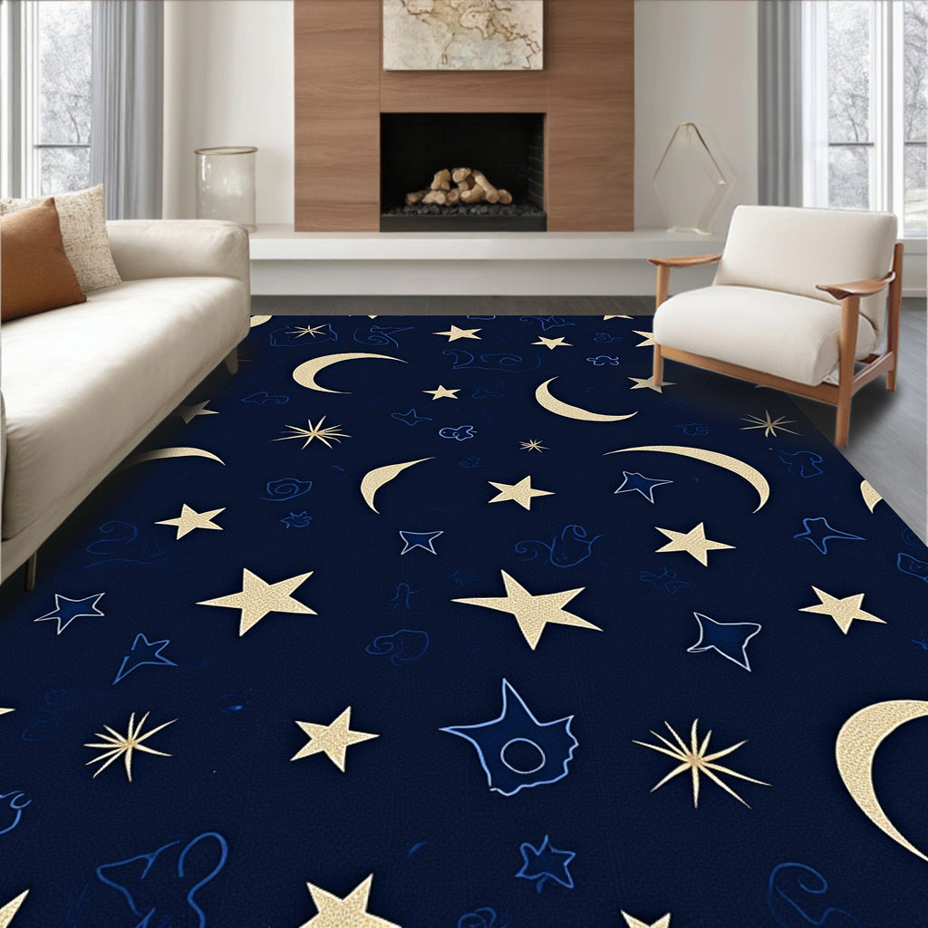 Golden Moon Starry Night Sky Rug