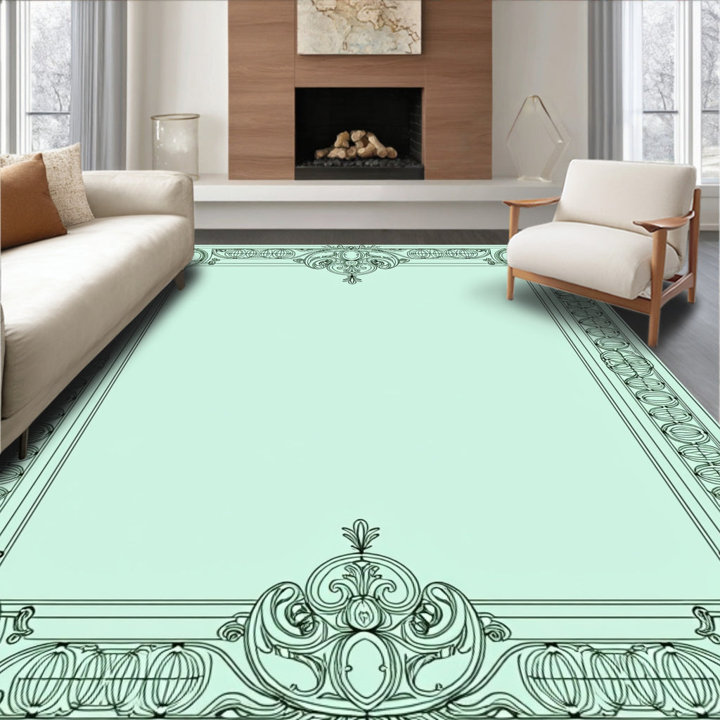 Elegant Mint Oval Scroll Border Rug