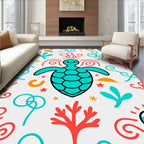 Whimsical Aqua Turtle Coral Garden Rug