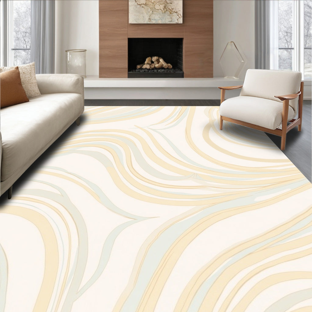 Cream Beige Swirling Lines Rug