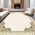 Ornate Brown Ivory Scroll Border Rug