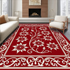 Crimson Floral Vine Scrollwork Rug