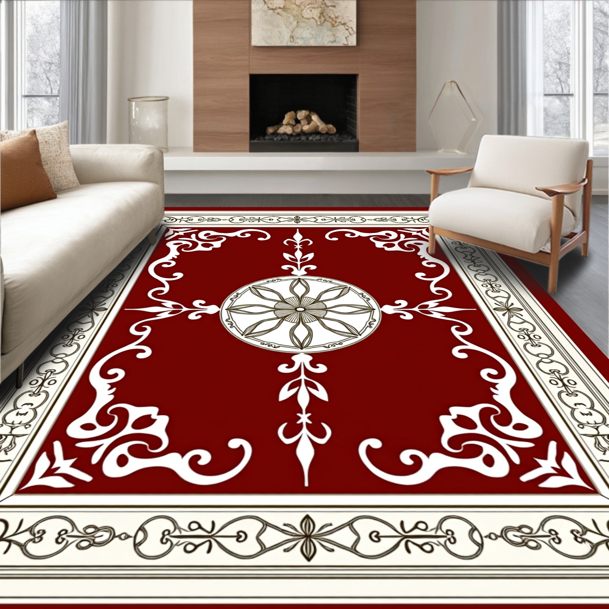 Crimson Medallion Ornamental Symmetry Rug
