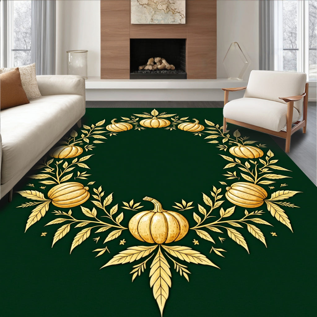 Golden Pumpkin Leaf Wreath Rug