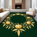 Golden Pumpkin Leaf Wreath Rug