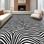 Bold Black White Swirling Lines Rug