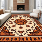 Orange Floral Medallion Border Rug