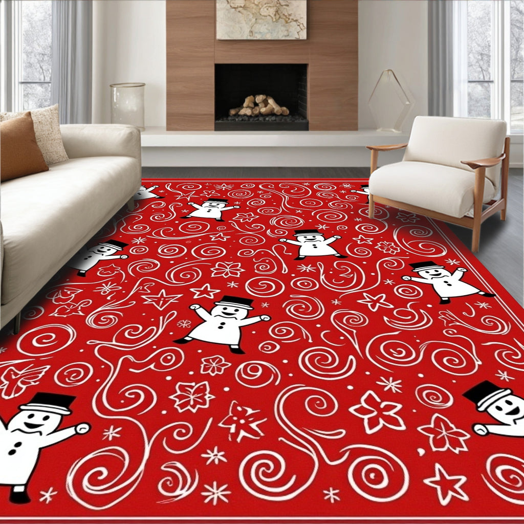Red Snowman Swirls Christmas Joy Rug