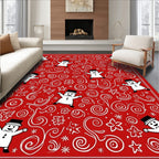 Red Snowman Swirls Christmas Joy Rug