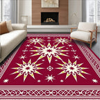Crimson Starburst Geometric Border Rug
