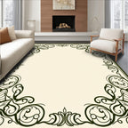 Ornate Dark Green Scrollwork Frame Rug