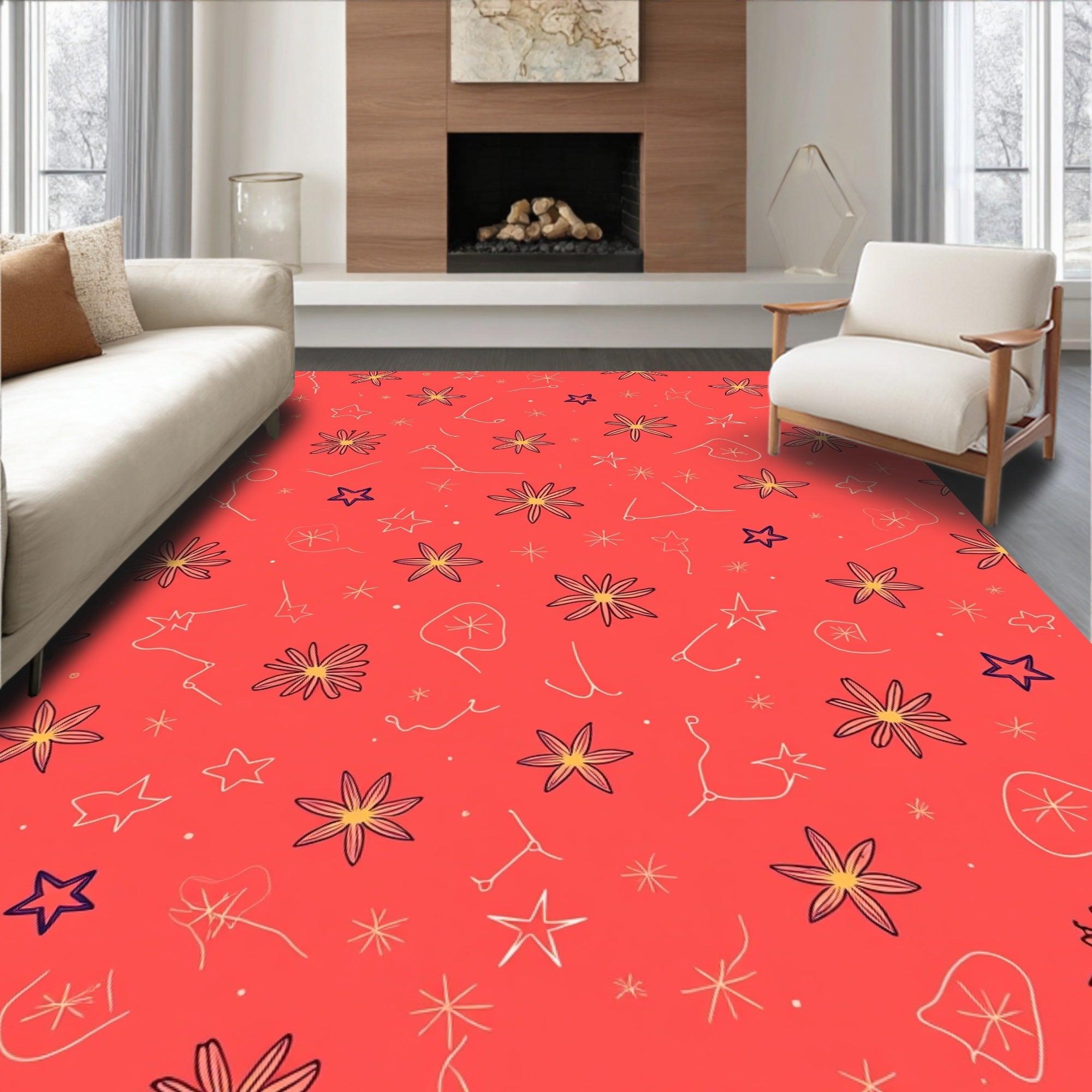 Coral Bloom Starry Night Scatter Rug