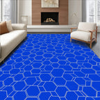 Electric Blue White Hexagonal Grid Rug