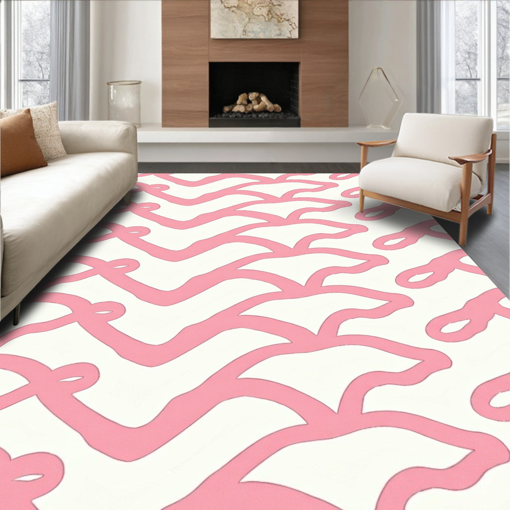 Chic Blush Ribbons Contemporary Weave Rug