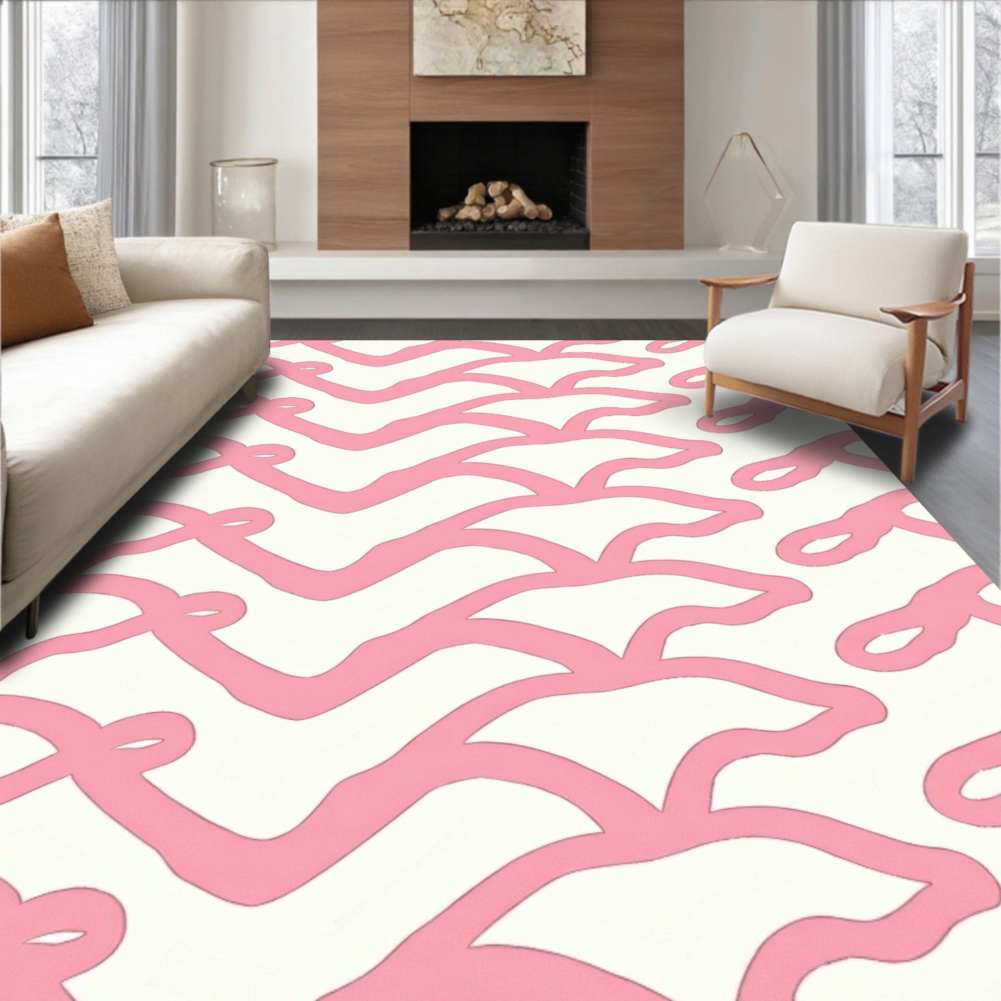 Chic Blush Ribbons Contemporary Weave Rug