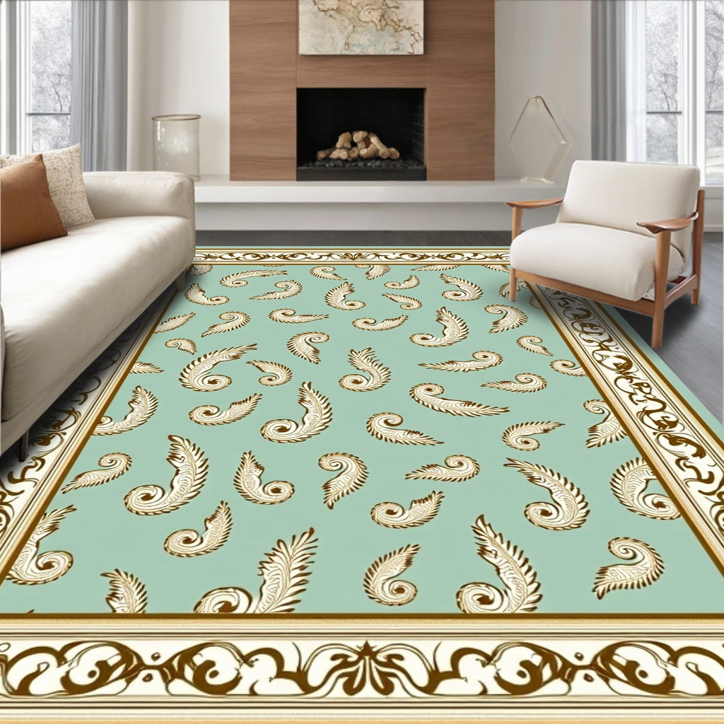 Retro Fern Swirls Mint Border Rug