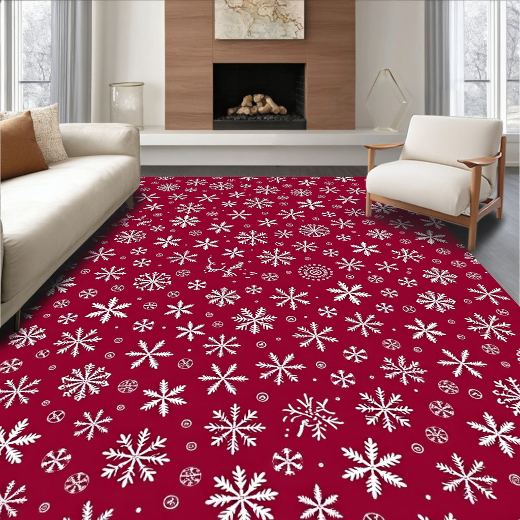 White Snowflake Medley on Deep Red Rug