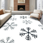 Dark Gray Snowflakes Scattered White Background Rug