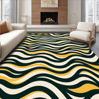 Retro Swirled Cream Yellow Wave Rug
