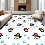 Whimsical Penguins With Snowflakes Theme Rug