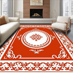 Crimson and White Medallion Border Rug