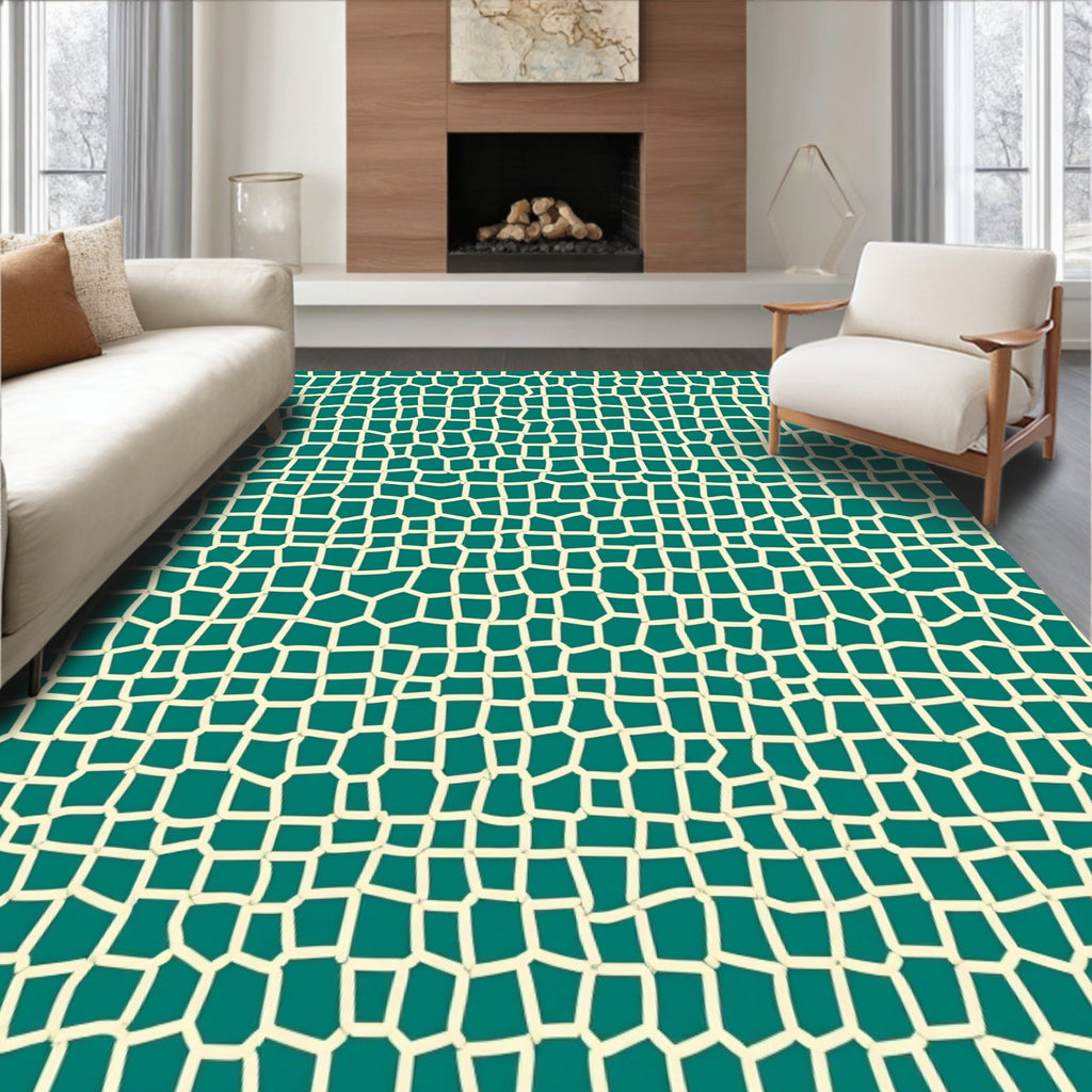 Teal Cream Organic Net Rug