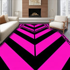 Bold Pink Black Chevron Geometric Frame Rug