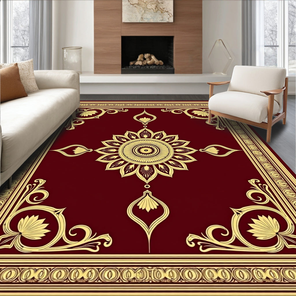 Rich Burgundy Gold Floral Medallion Rug