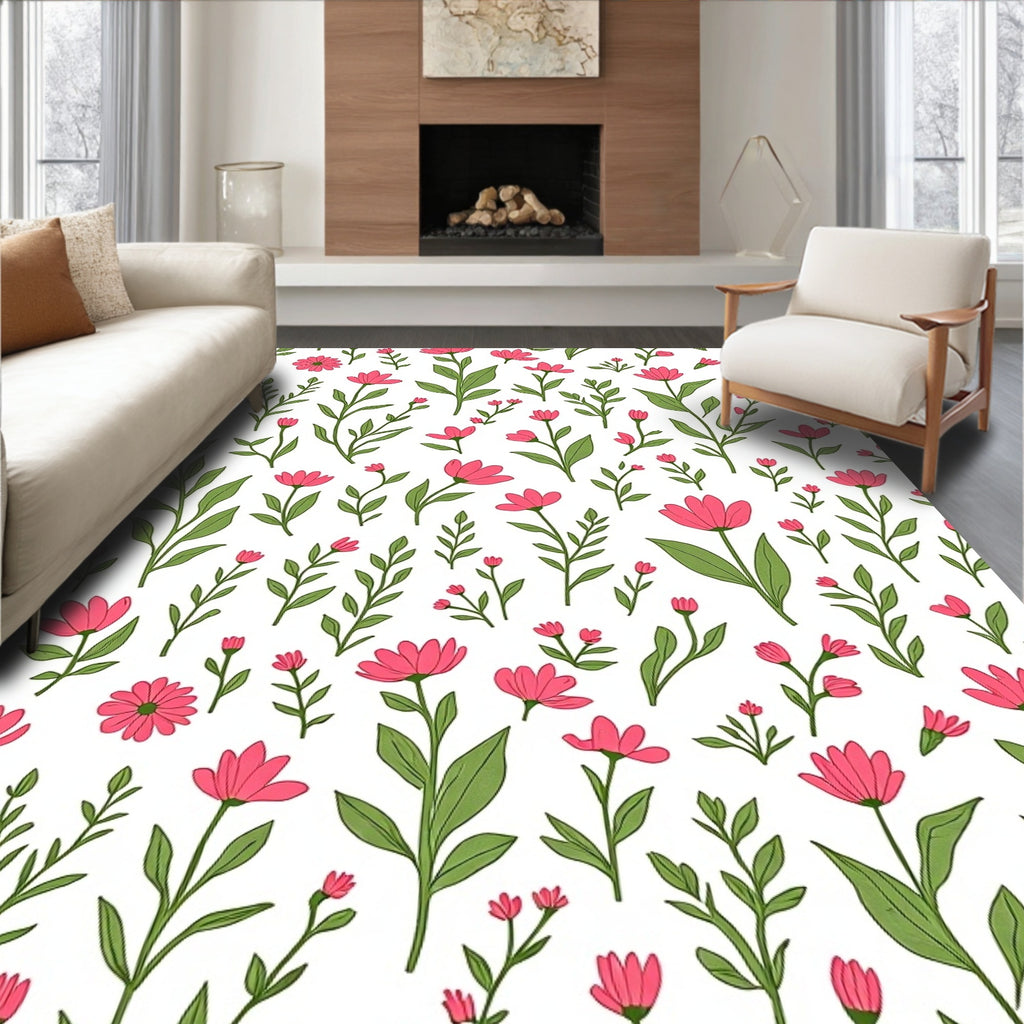 Pink Floral Garden Meadow Rug
