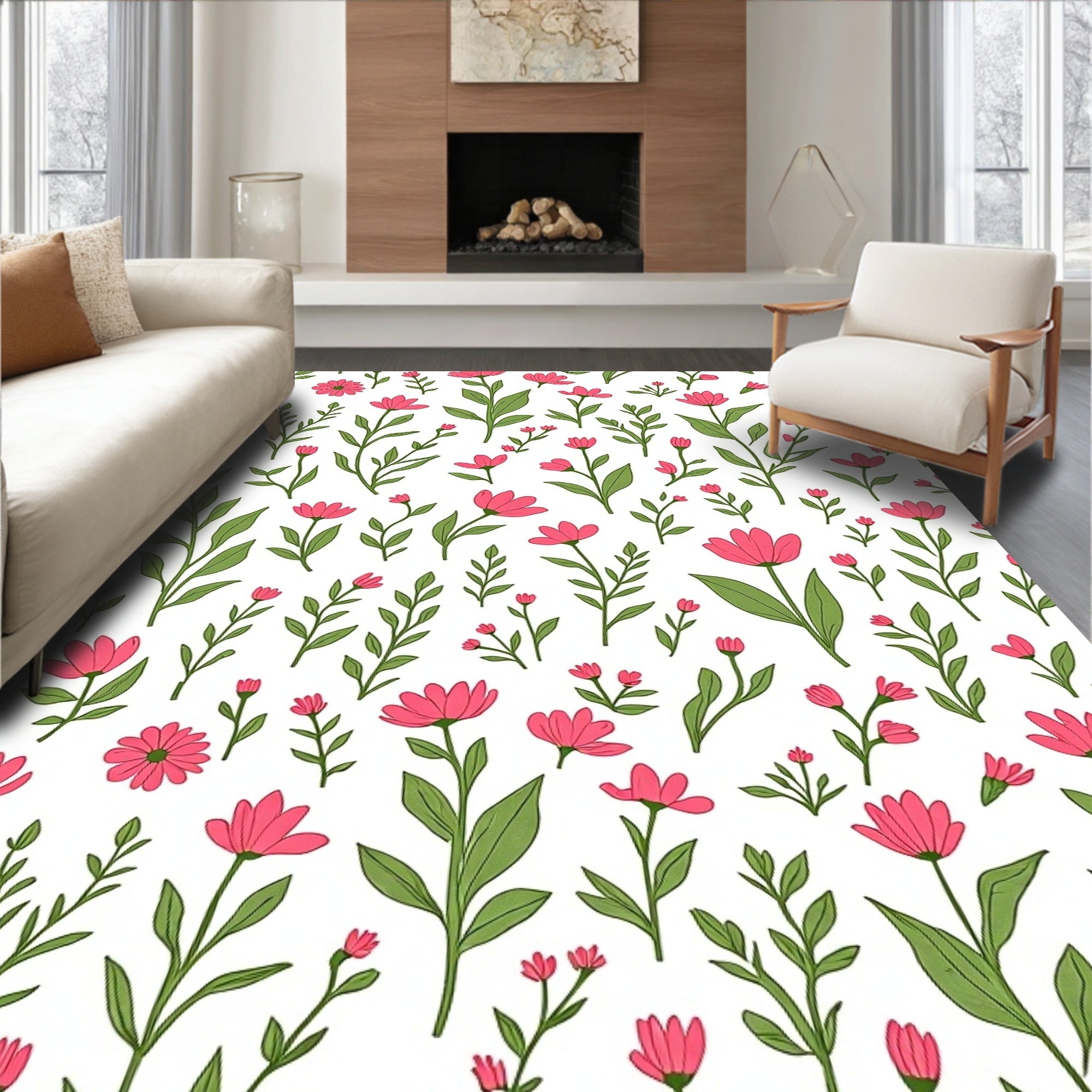 Pink Floral Garden Meadow Rug