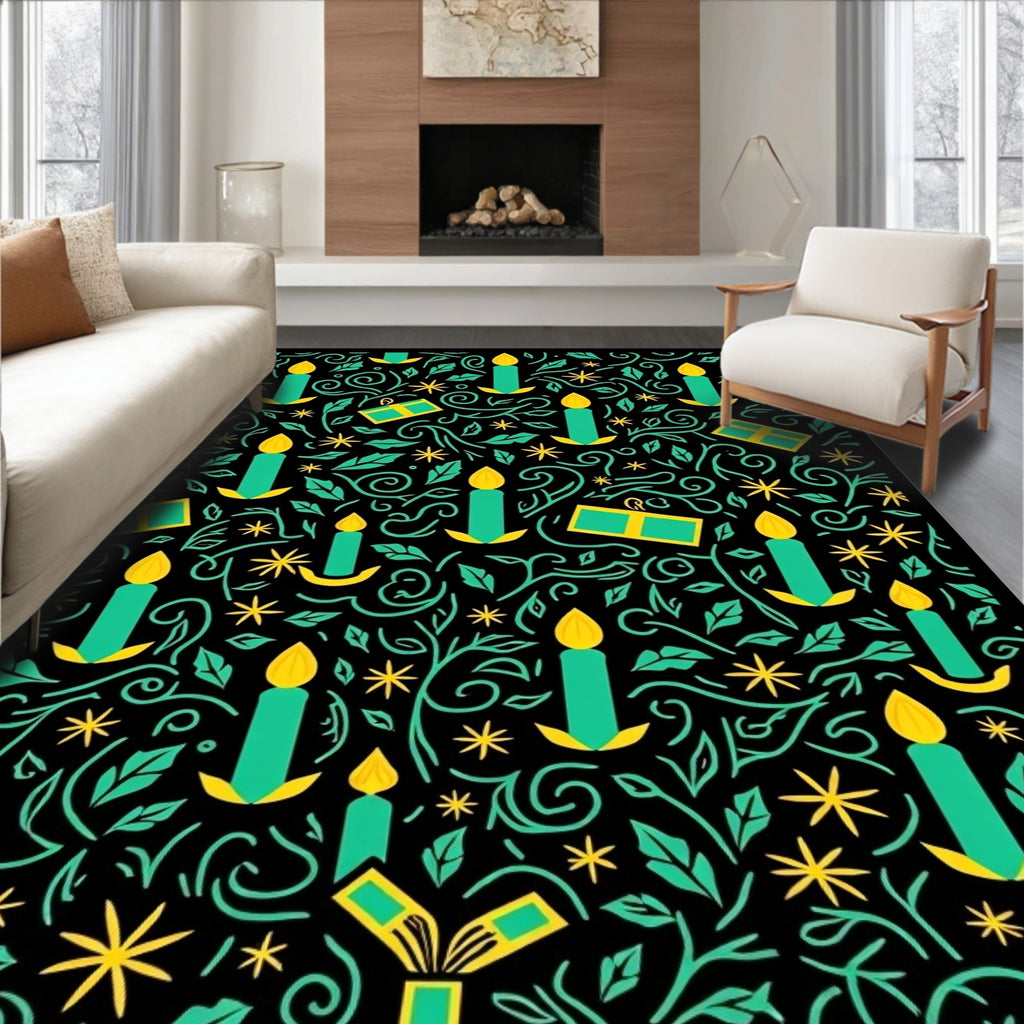 Teal Yellow Candle Flourish Celebration Rug