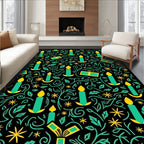 Teal Yellow Candle Flourish Celebration Rug