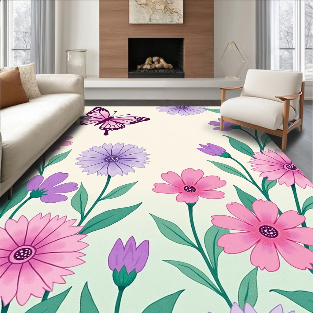 Whimsical Pink Butterfly Garden Rug