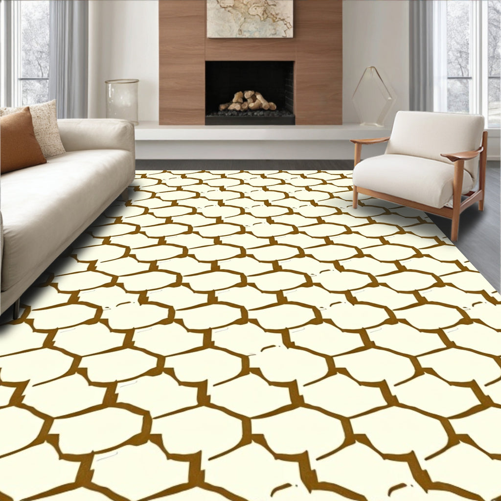 Golden Ochre Scattered Hexagon Texture Rug