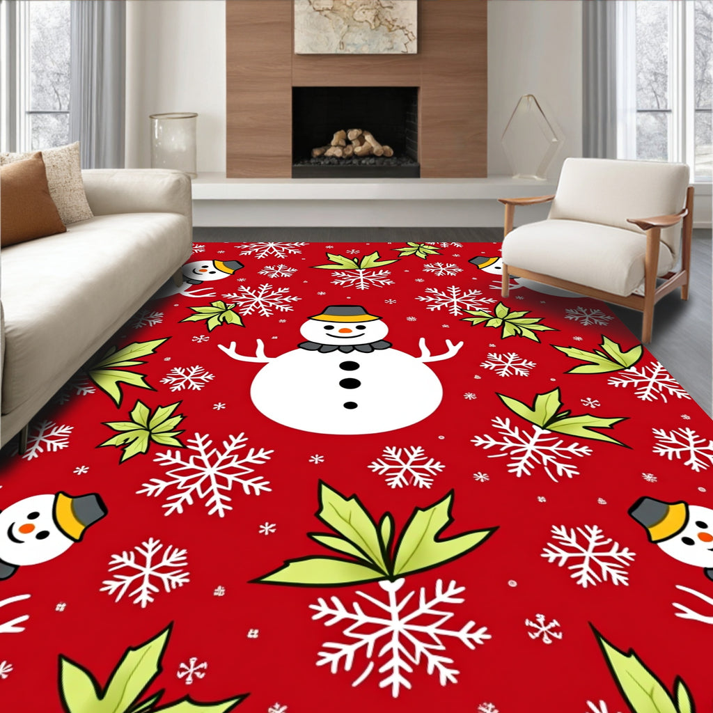 Festive Snowman Snowflake Holiday Garden Rug