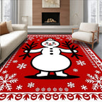 Festive Red Snowman Snowflake Border Rug