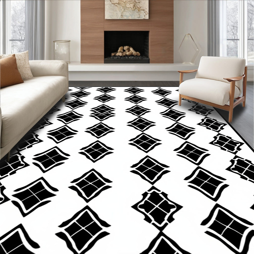 Bold Black Diamond Grid Rug