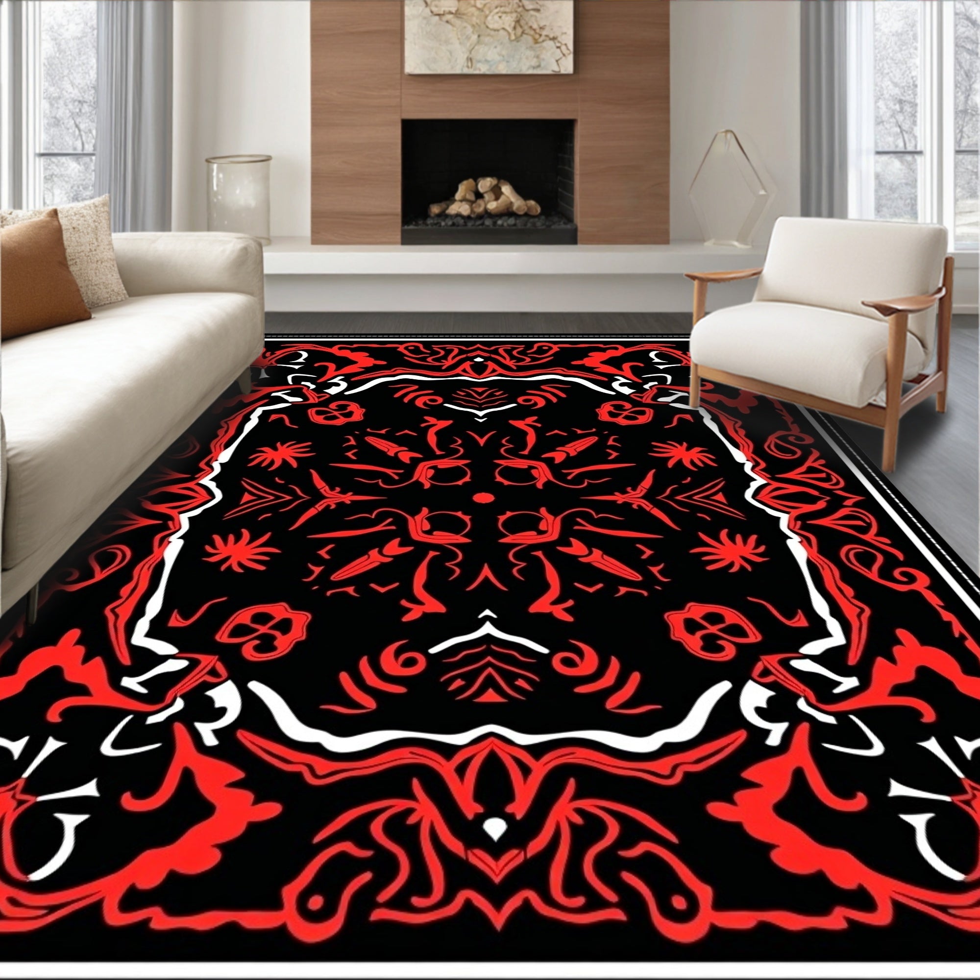Bold Red Abstract Floral Bandana Rug