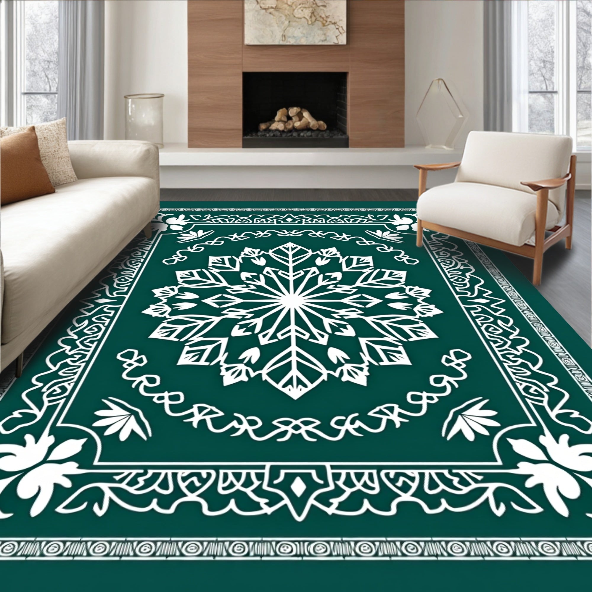 Emerald Green Snowflake Medallion Rug