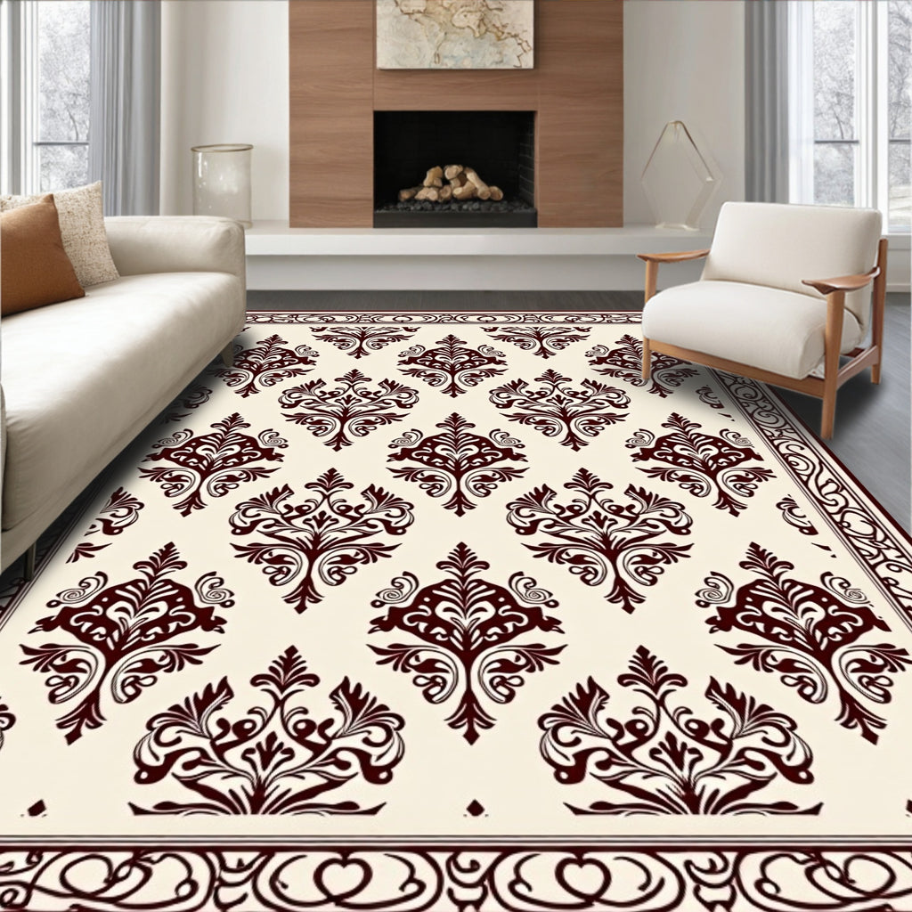 Deep Red Classic Floral Damask Rug