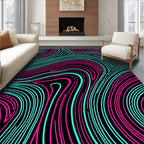 Vibrant Cyan Pink Swirling Lines Rug