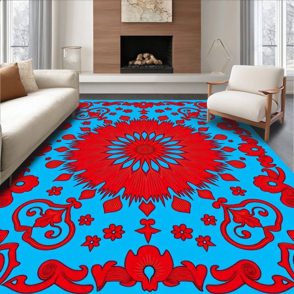 Bold Red Floral Burst Medallion Rug
